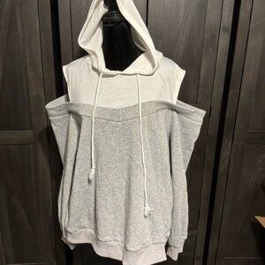 SHEIN Gray and White Off-Shoulder Hoodie